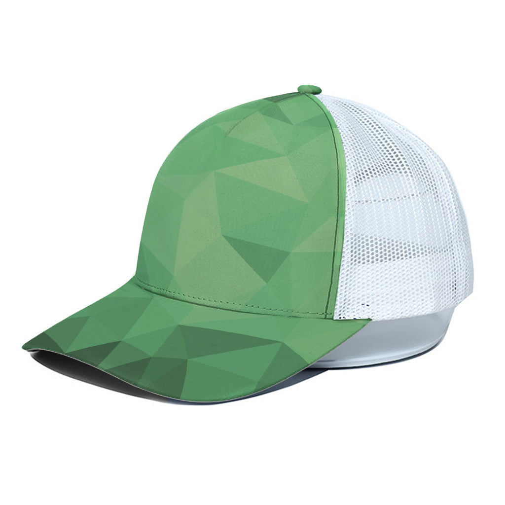 Green Polygonal Geometric Print White Mesh Trucker Cap
