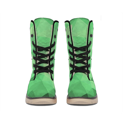 Green Polygonal Geometric Print Winter Boots