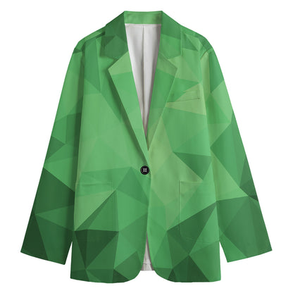 Green Polygonal Geometric Print Women's Blazer