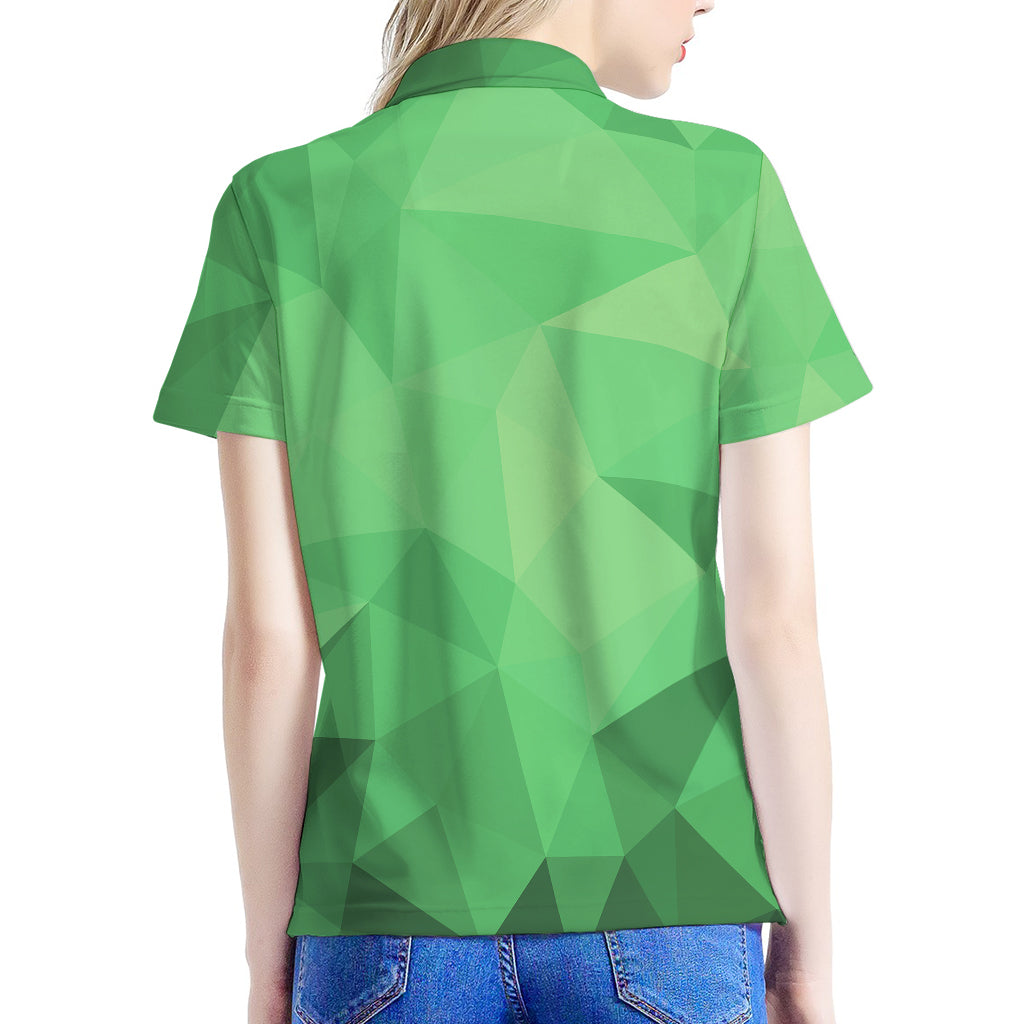 Green Polygonal Geometric Print Women's Polo Shirt