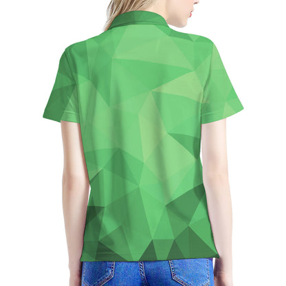 Green Polygonal Geometric Print Women's Polo Shirt