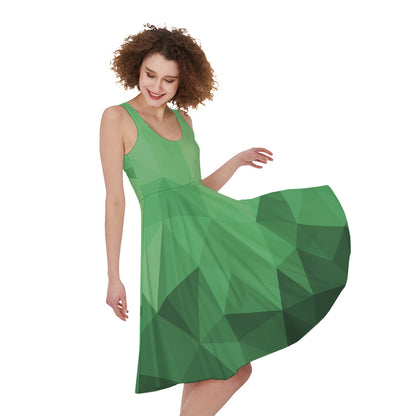 Green Polygonal Geometric Print Women's Sleeveless Dress