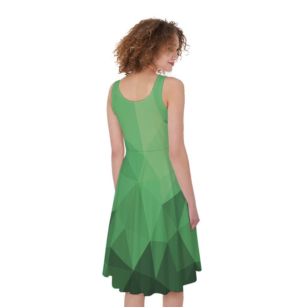 Green Polygonal Geometric Print Women's Sleeveless Dress