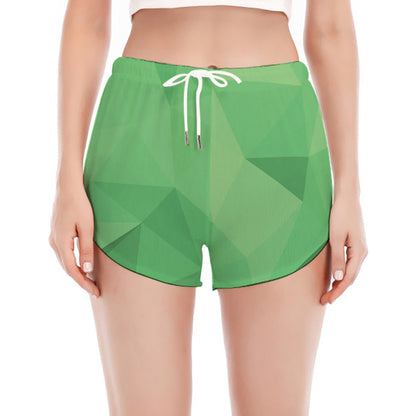 Green Polygonal Geometric Print Women's Split Running Shorts