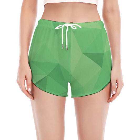 Green Polygonal Geometric Print Women's Split Running Shorts