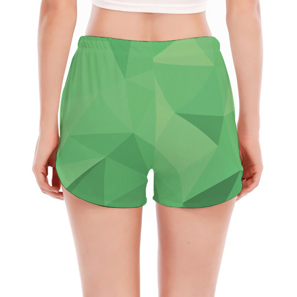Green Polygonal Geometric Print Women's Split Running Shorts