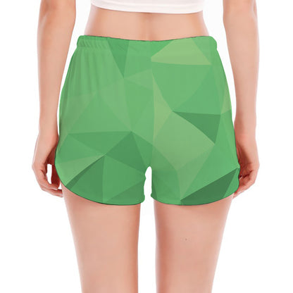 Green Polygonal Geometric Print Women's Split Running Shorts