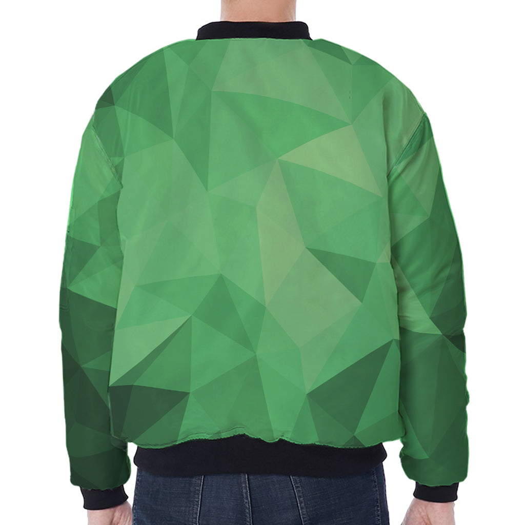 Green Polygonal Geometric Print Zip Sleeve Bomber Jacket