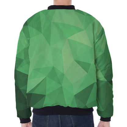 Green Polygonal Geometric Print Zip Sleeve Bomber Jacket