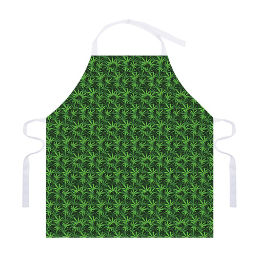 Green Pot Leaf Pattern Print Adjustable Apron