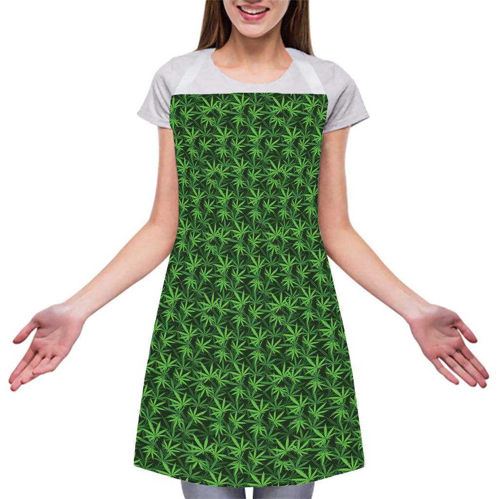 Green Pot Leaf Pattern Print Adjustable Apron