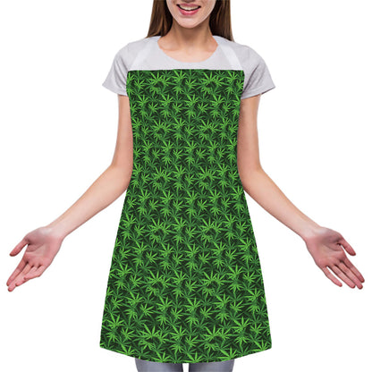 Green Pot Leaf Pattern Print Adjustable Apron