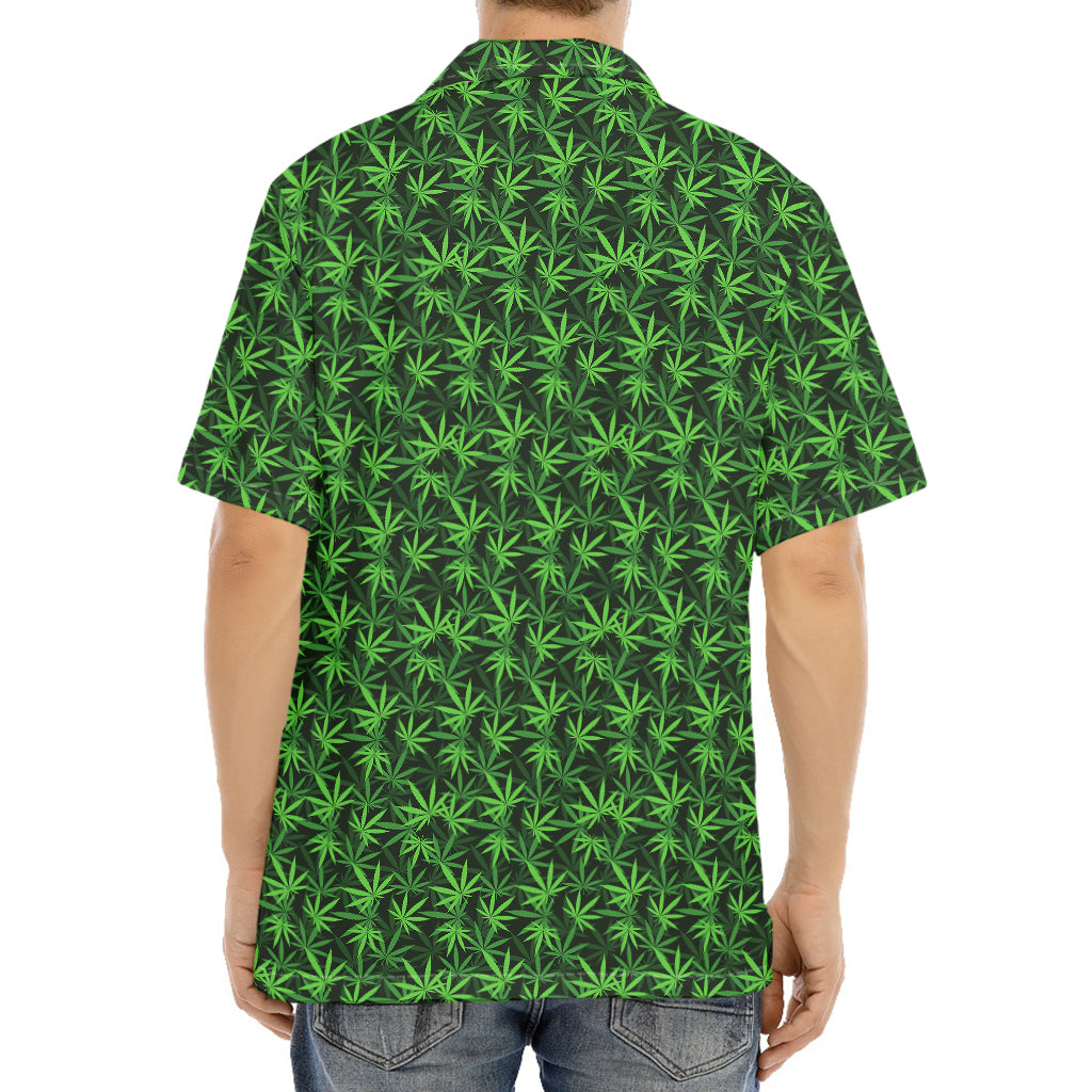 Green Pot Leaf Pattern Print Aloha Shirt