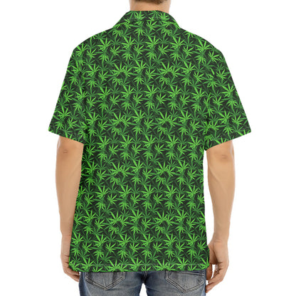 Green Pot Leaf Pattern Print Aloha Shirt