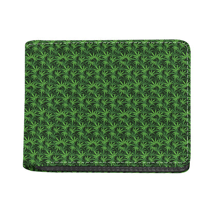 Green Pot Leaf Pattern Print Bifold Wallet