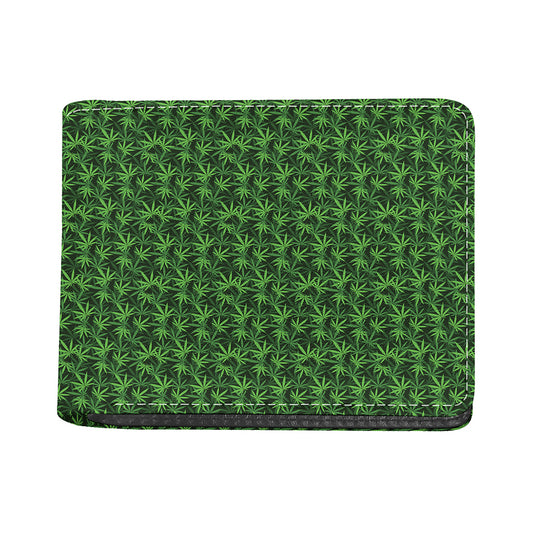 Green Pot Leaf Pattern Print Bifold Wallet