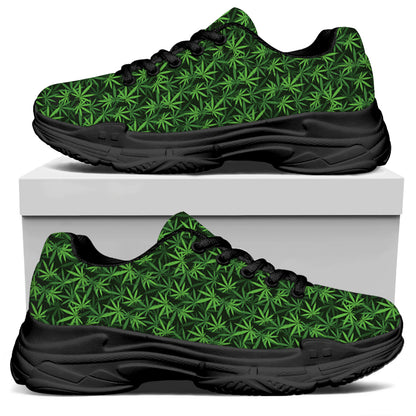 Green Pot Leaf Pattern Print Black Chunky Shoes