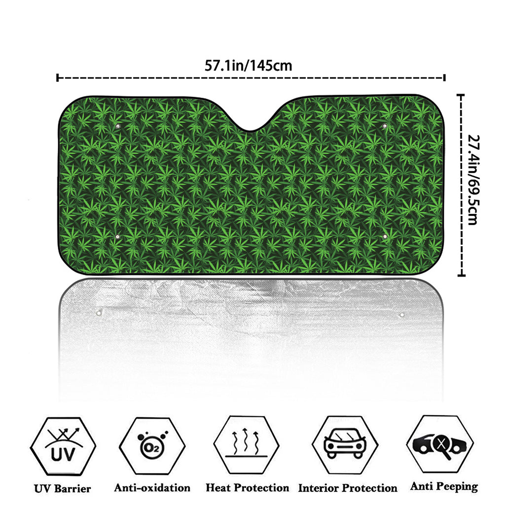 Green Pot Leaf Pattern Print Car Windshield Sun Shade