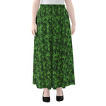 Green Pot Leaf Pattern Print Chiffon Maxi Skirt