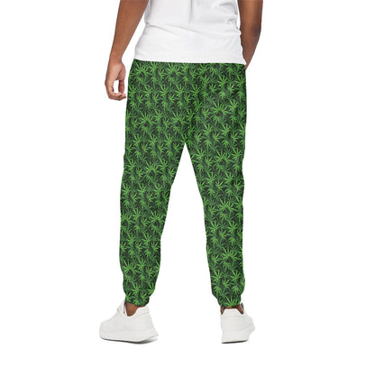 Green Pot Leaf Pattern Print Cotton Pants