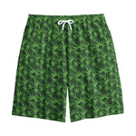 Green Pot Leaf Pattern Print Cotton Shorts
