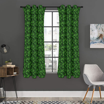 Green Pot Leaf Pattern Print Curtain