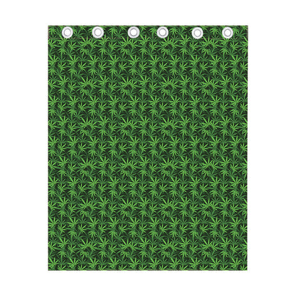 Green Pot Leaf Pattern Print Curtain