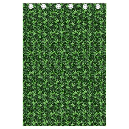 Green Pot Leaf Pattern Print Curtain