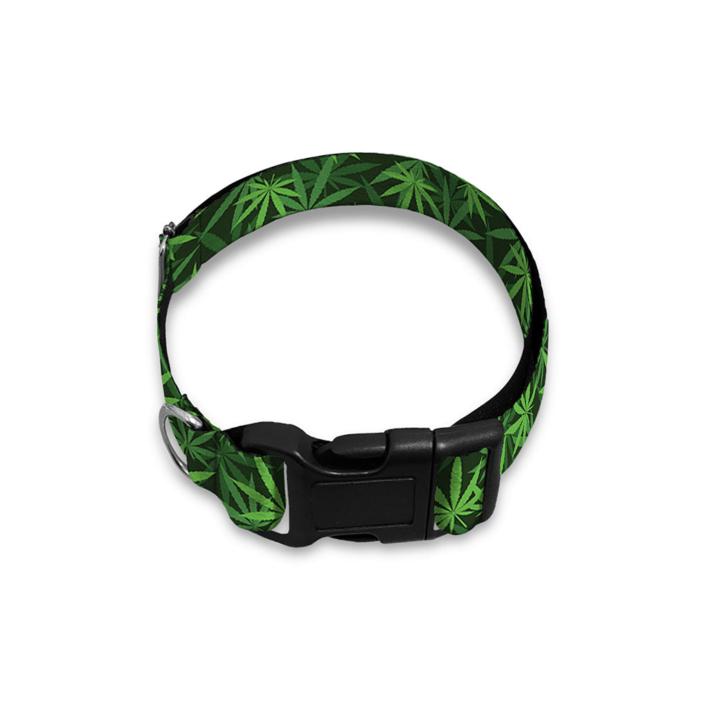Green Pot Leaf Pattern Print Dog Collar