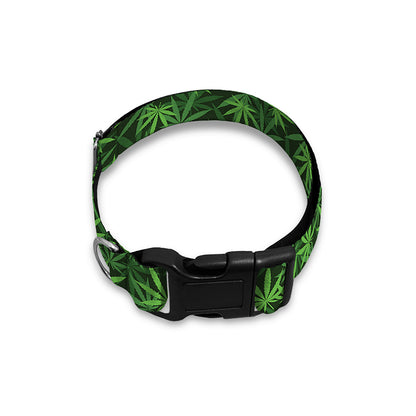 Green Pot Leaf Pattern Print Dog Collar