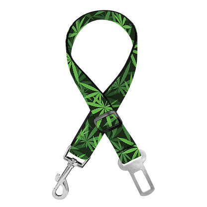 Green Pot Leaf Pattern Print Dog Seat Belt