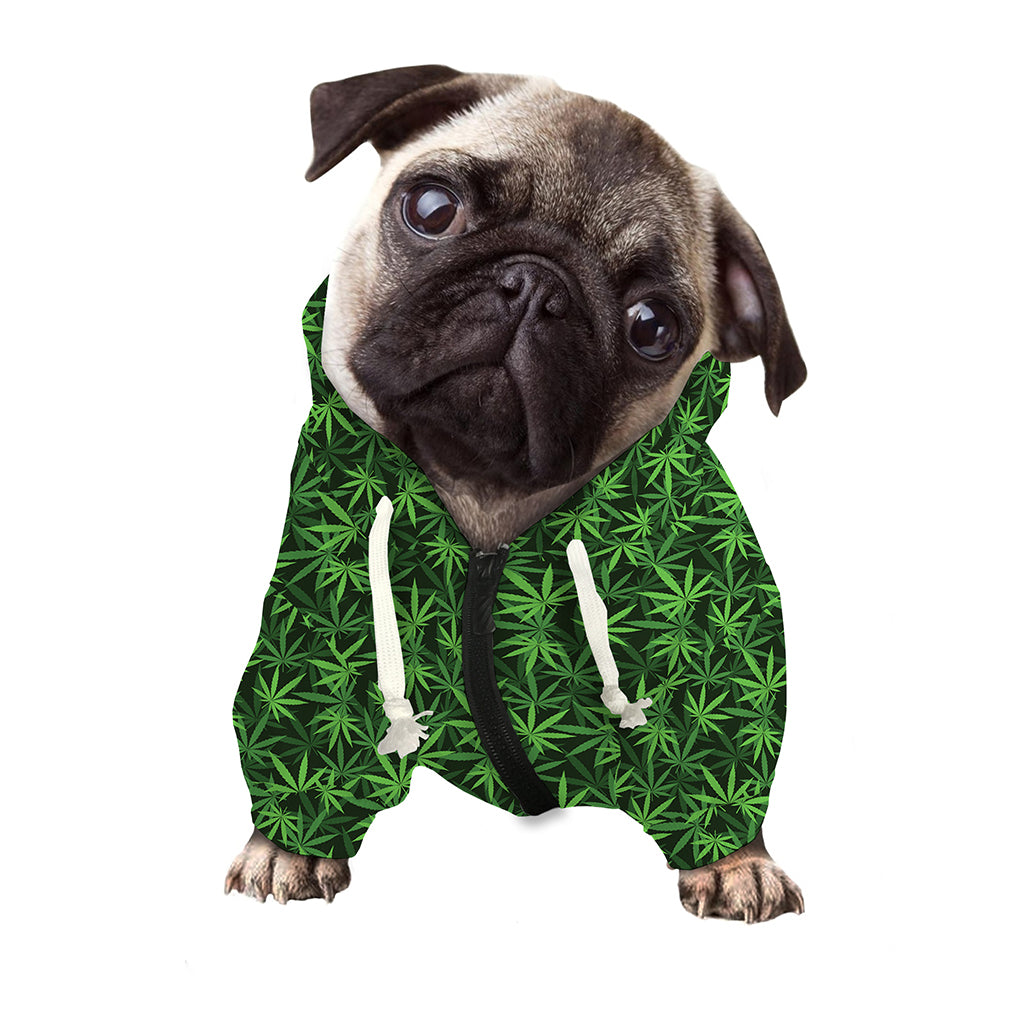 Green Pot Leaf Pattern Print Dog Zip Up Hoodie