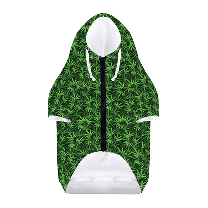 Green Pot Leaf Pattern Print Dog Zip Up Hoodie