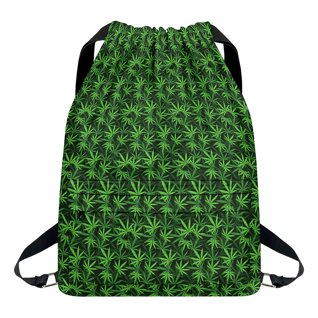 Green Pot Leaf Pattern Print Drawstring Backpack