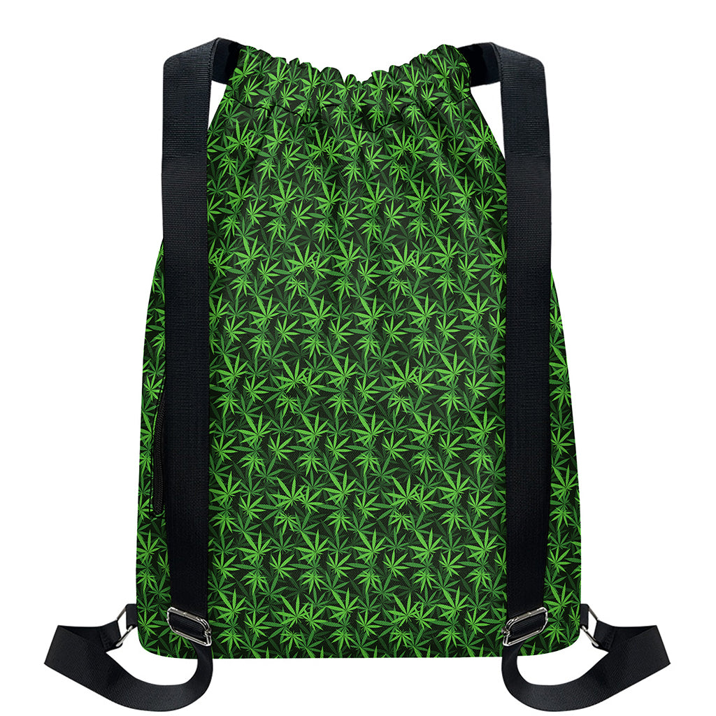 Green Pot Leaf Pattern Print Drawstring Backpack