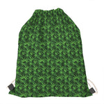 Green Pot Leaf Pattern Print Drawstring Bag