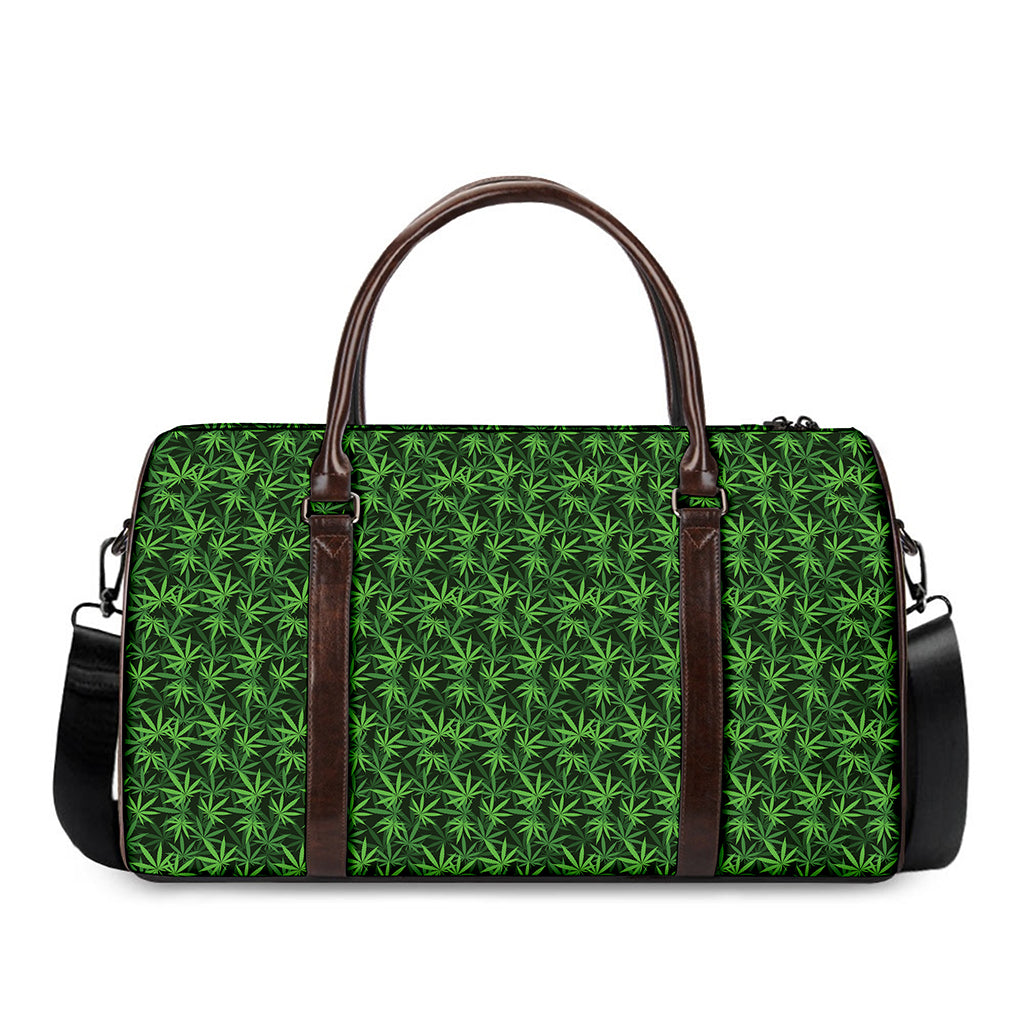 Green Pot Leaf Pattern Print Duffle Bag