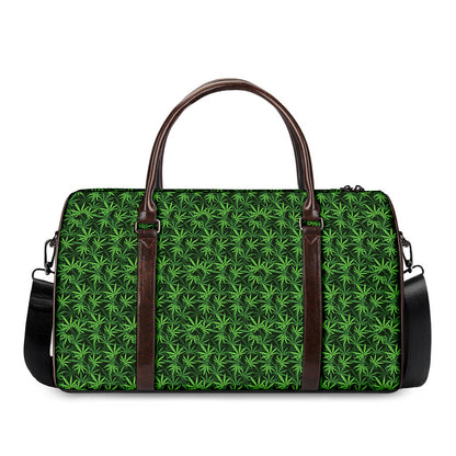 Green Pot Leaf Pattern Print Duffle Bag