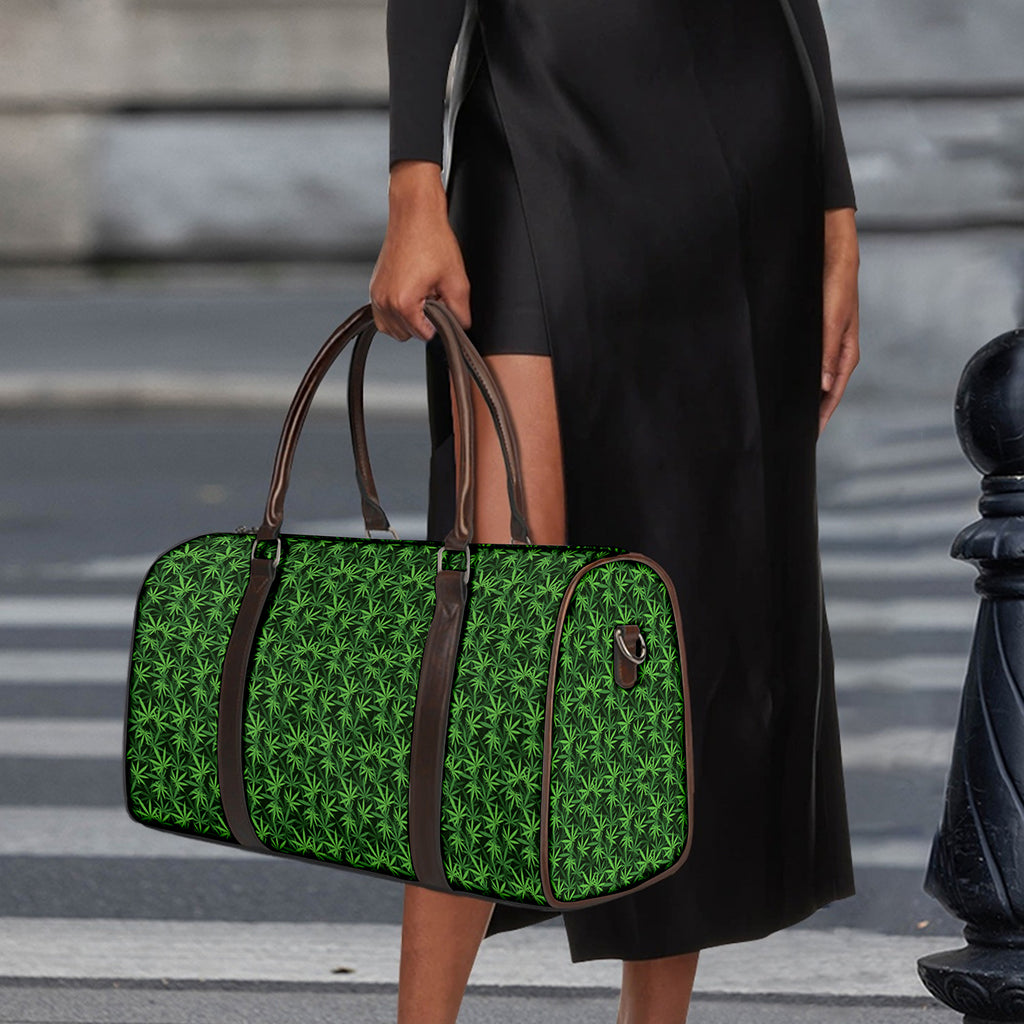 Green Pot Leaf Pattern Print Duffle Bag