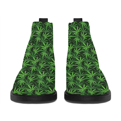 Green Pot Leaf Pattern Print Flat Ankle Boots