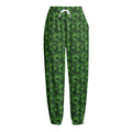 Green Pot Leaf Pattern Print Fleece Lined Knit Pants