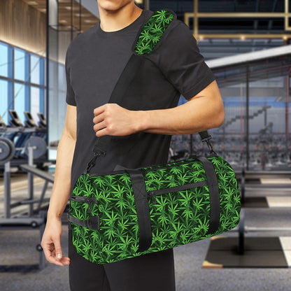 Green Pot Leaf Pattern Print Gym Bag