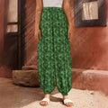 Green Pot Leaf Pattern Print Harem Pants