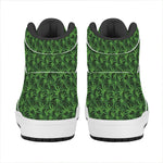Green Pot Leaf Pattern Print High Top Leather Sneakers