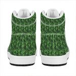 Green Pot Leaf Pattern Print High Top Leather Sneakers