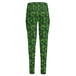 Green Pot Leaf Pattern Print High-Waisted Pocket Leggings