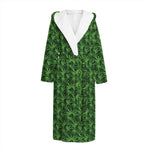 Green Pot Leaf Pattern Print Hooded Bathrobe