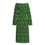 Green Pot Leaf Pattern Print Hooded Bathrobe