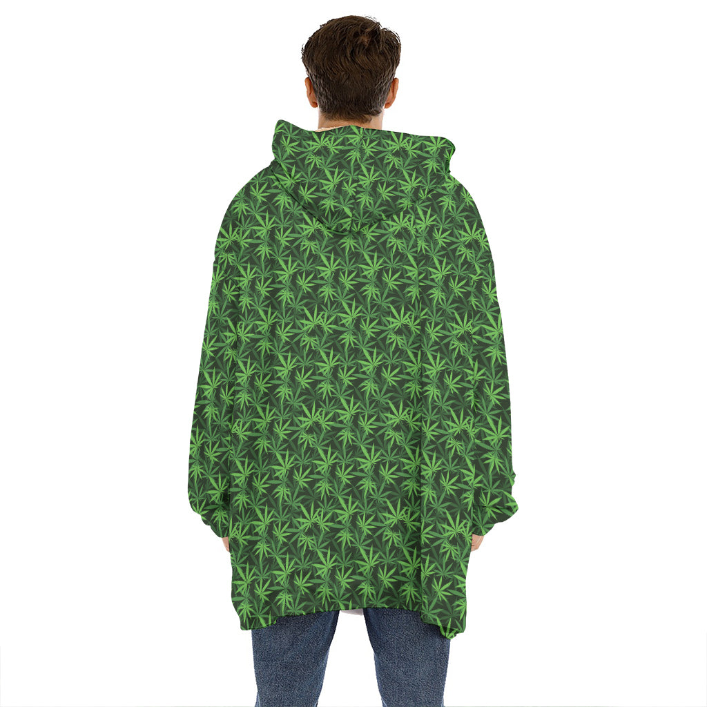 Green Pot Leaf Pattern Print Hoodie Blanket