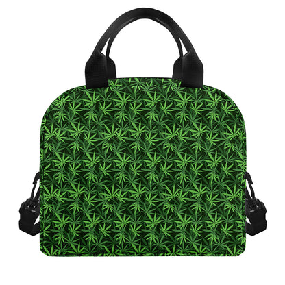 Green Pot Leaf Pattern Print Insulated Lunch Bag